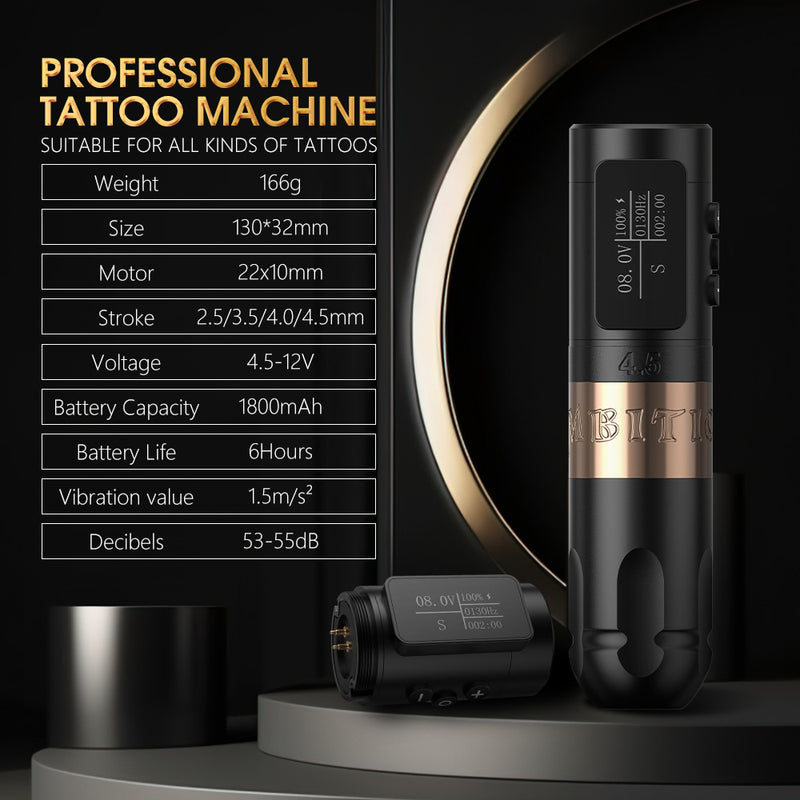 Ambition Vibe Wireless Tattoo Machine With 1800mAh Power LED Digital Display
