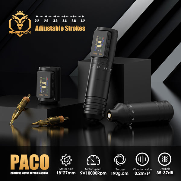 Ambition Paco 2025 Adjustable Stroke Wireless Tattoo Machine 2.2mm-4.2mm