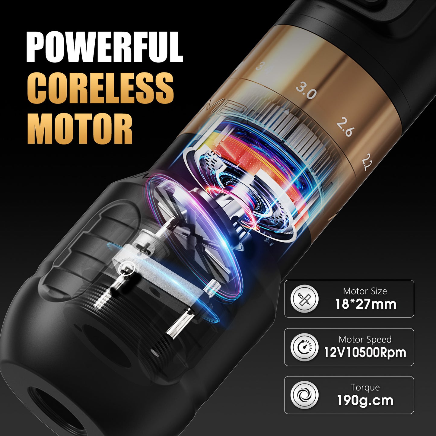 Ambition Seher Adjustable Stroke Wireless Tattoo Machine Pen