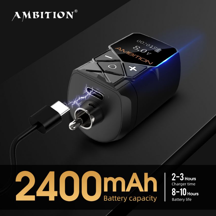 Ambition Shura Rotary Tattoo Machine With Kuark Wireless Tattoo Battery Kit