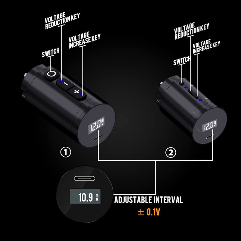 Ambition Portable Wireless Tattoo Battery Power Supply with LED Digital Display