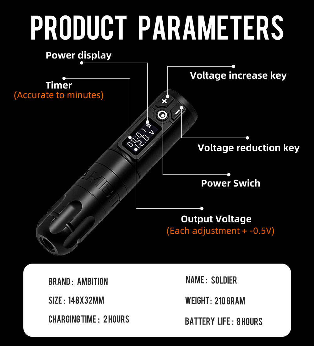 Ambition Soldier Wireless Tattoo Machine Pen